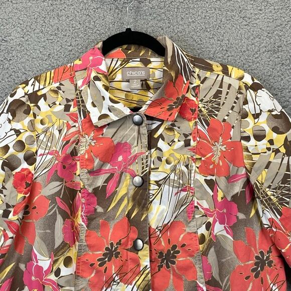 Chicos Jacket Large Artsy Floral Grandmacore Colorful Stretchy Lightweight Fall - Picture 1 of 10